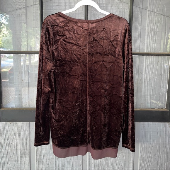 Simply Vera top, dark brown crushed velvet, sheer hemline & metallic stitching - Picture 3 of 8